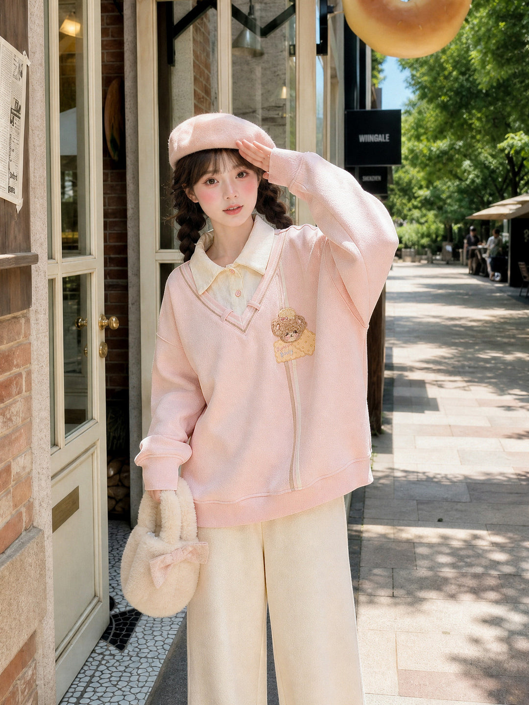 Pink Faux Layered Tie Sweatshirt