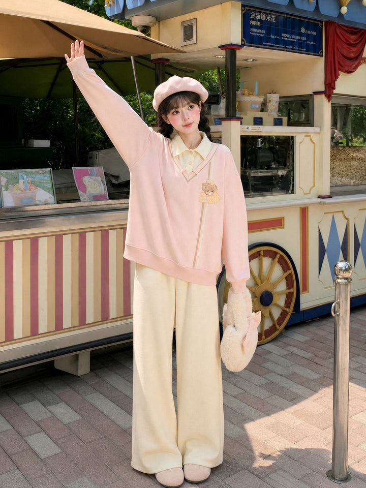 Pink Faux Layered Tie Sweatshirt