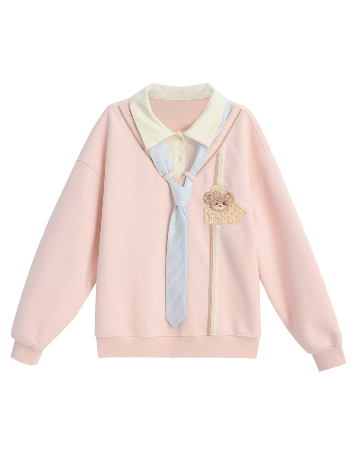 Pink Faux Layered Tie Sweatshirt