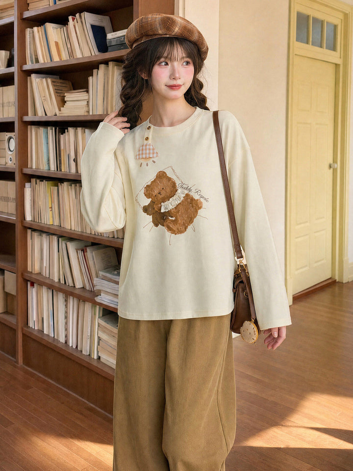 Teddy Bear Graphic Long Sleeve T-Shirt