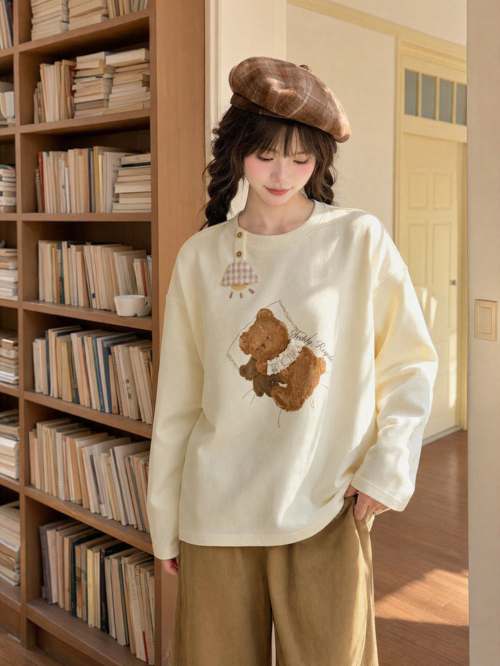 Teddy Bear Graphic Long Sleeve T-Shirt