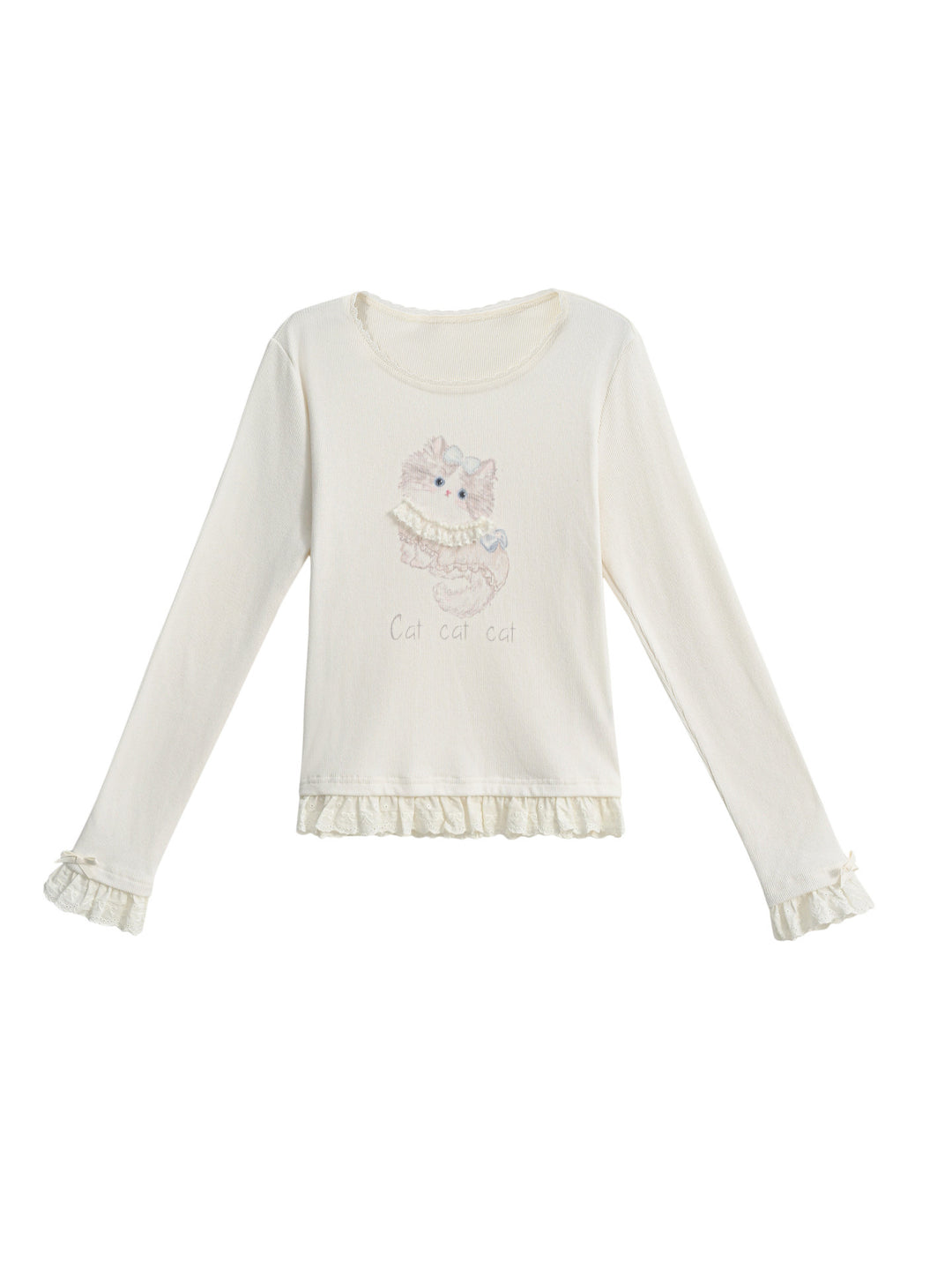 Cat Graphic Lace Ruffle T-Shirt
