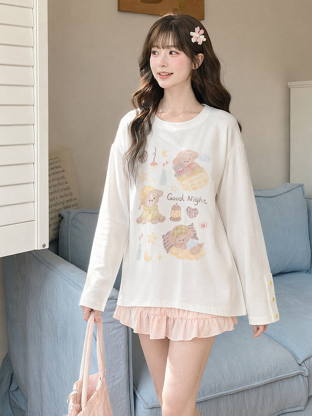 Kawaii Good Night Bear Graphic T-Shirt