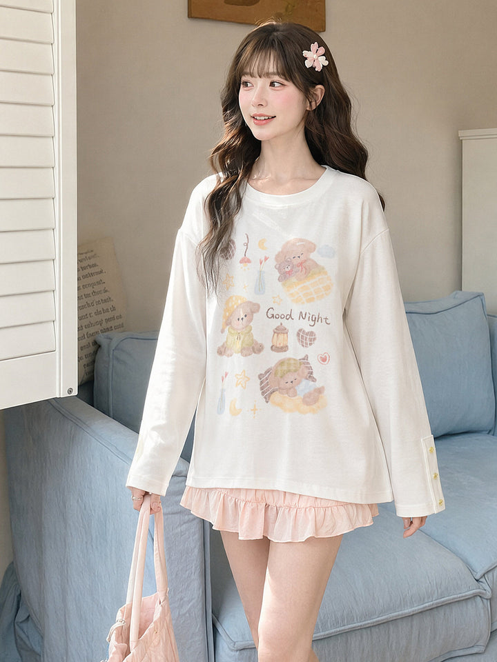 Kawaii Good Night Bear Graphic T-Shirt