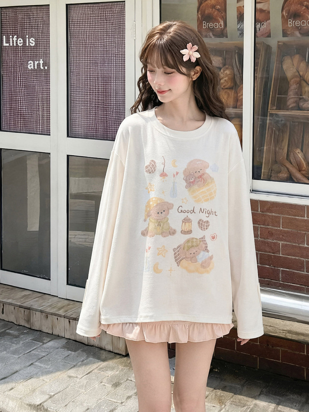 Kawaii Good Night Bear Graphic T-Shirt