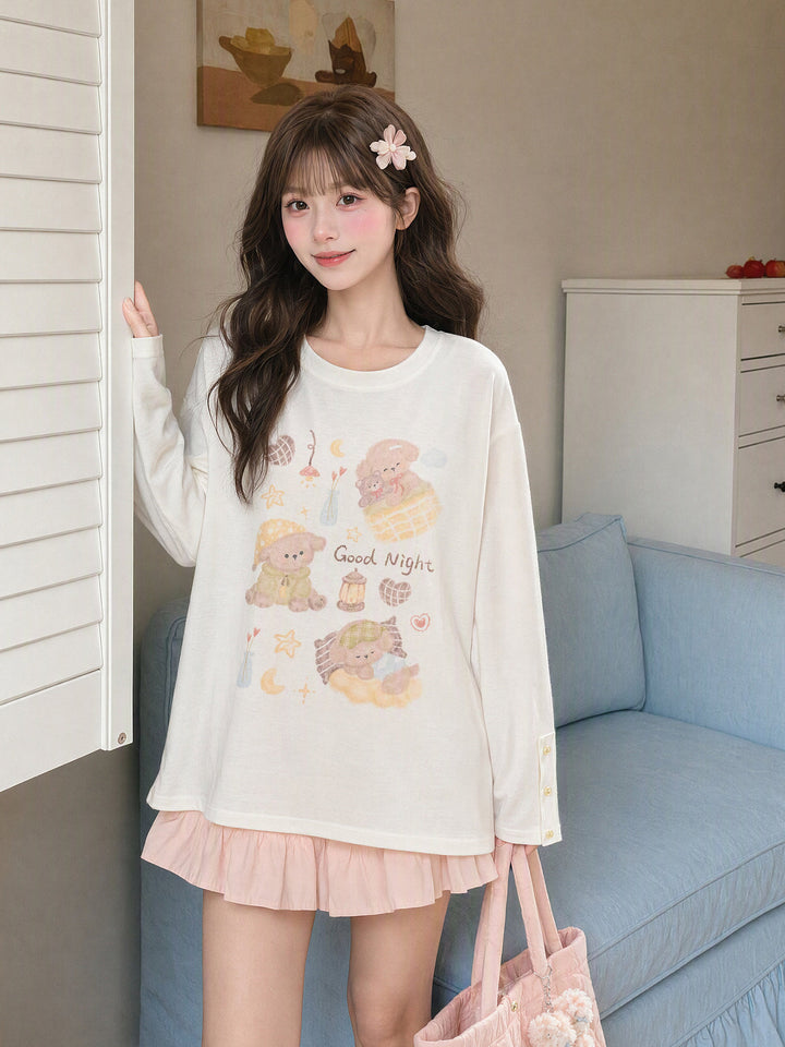 Kawaii Good Night Bear Graphic T-Shirt