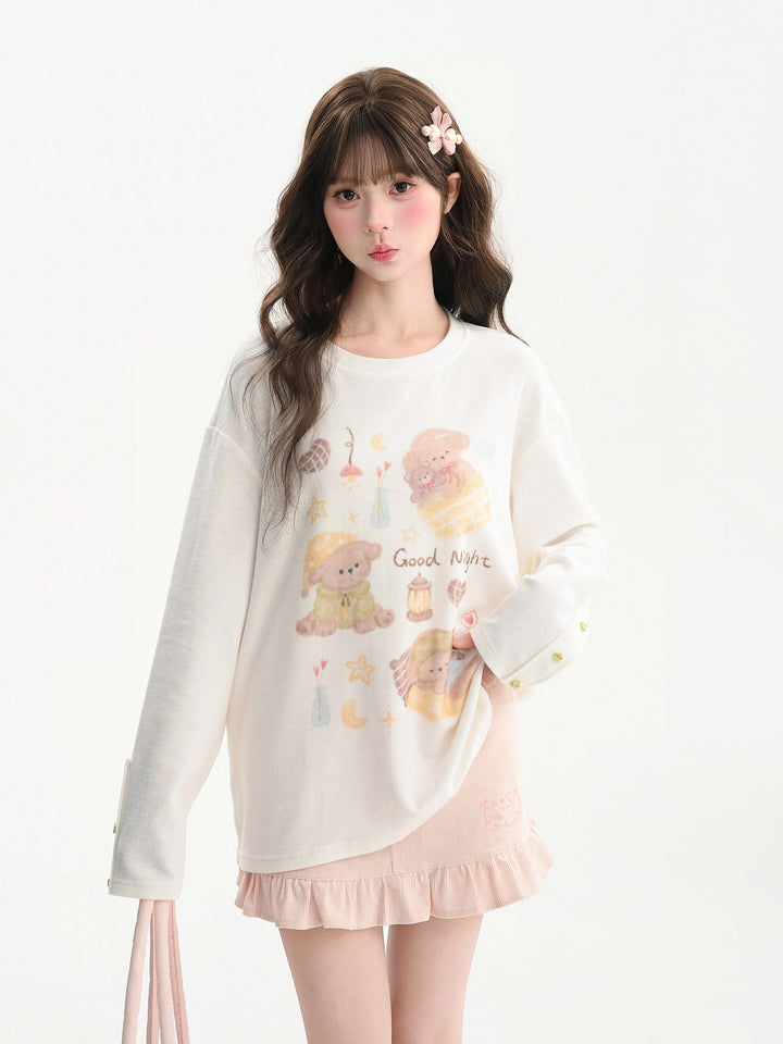 Kawaii Good Night Bear Graphic T-Shirt