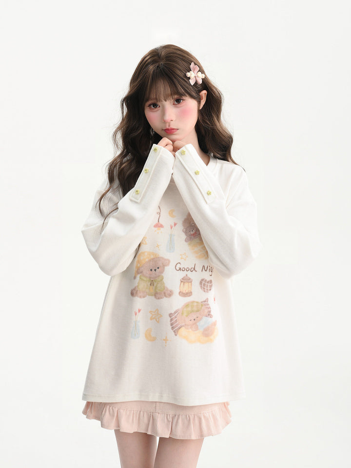 Kawaii Good Night Bear Graphic T-Shirt
