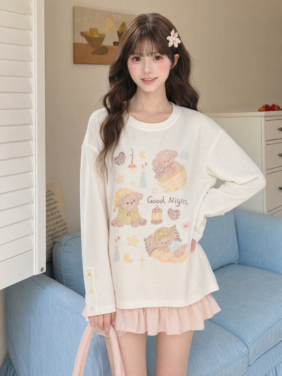 Kawaii Good Night Bear Graphic T-Shirt