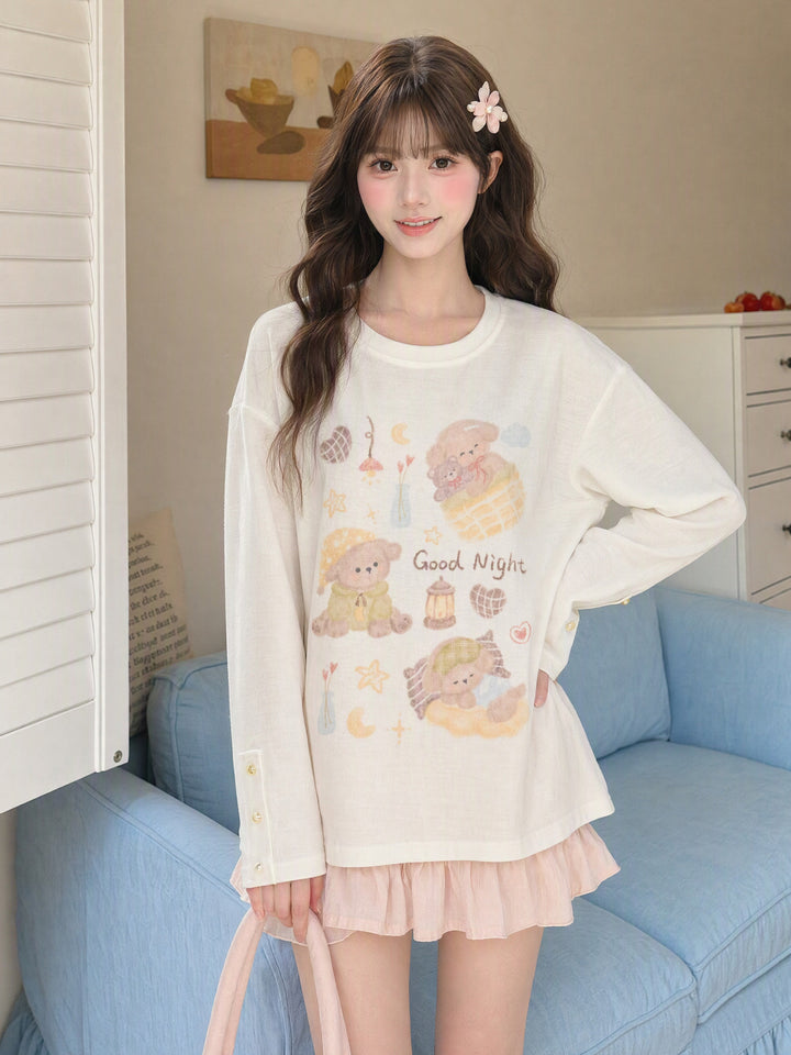 Kawaii Good Night Bear Graphic T-Shirt
