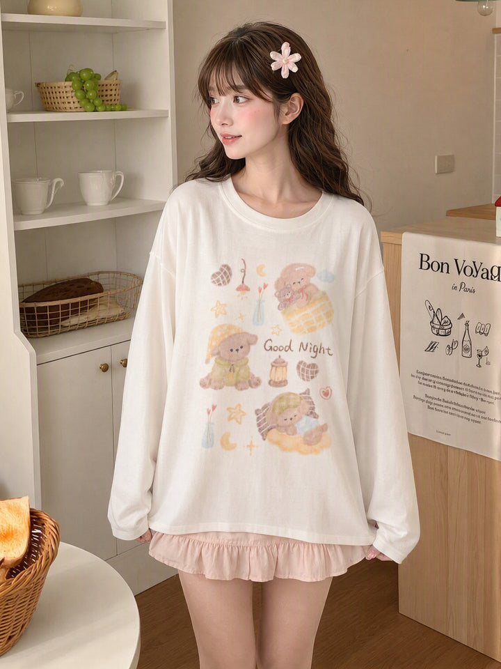 Kawaii Good Night Bear Graphic T-Shirt