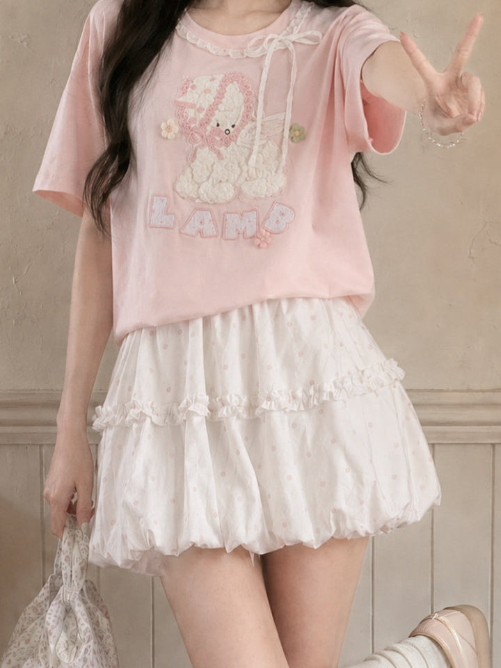 Pink Polka Dot Ruffle-Trim Mini Skirt