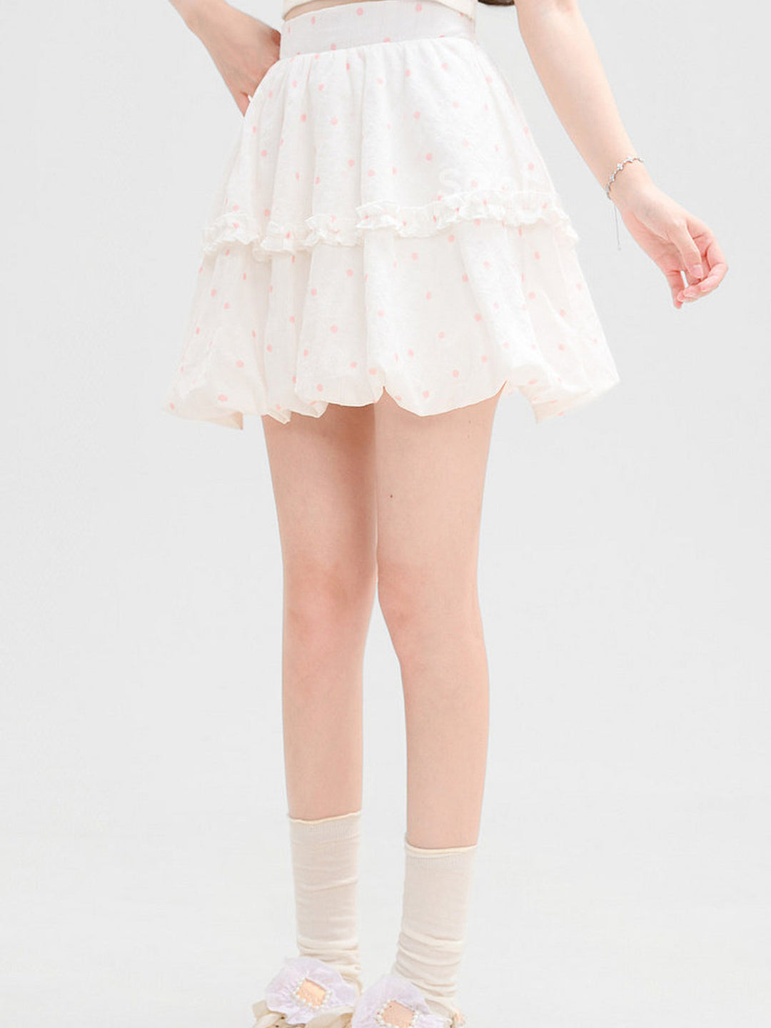 Pink Polka Dot Ruffle-Trim Mini Skirt