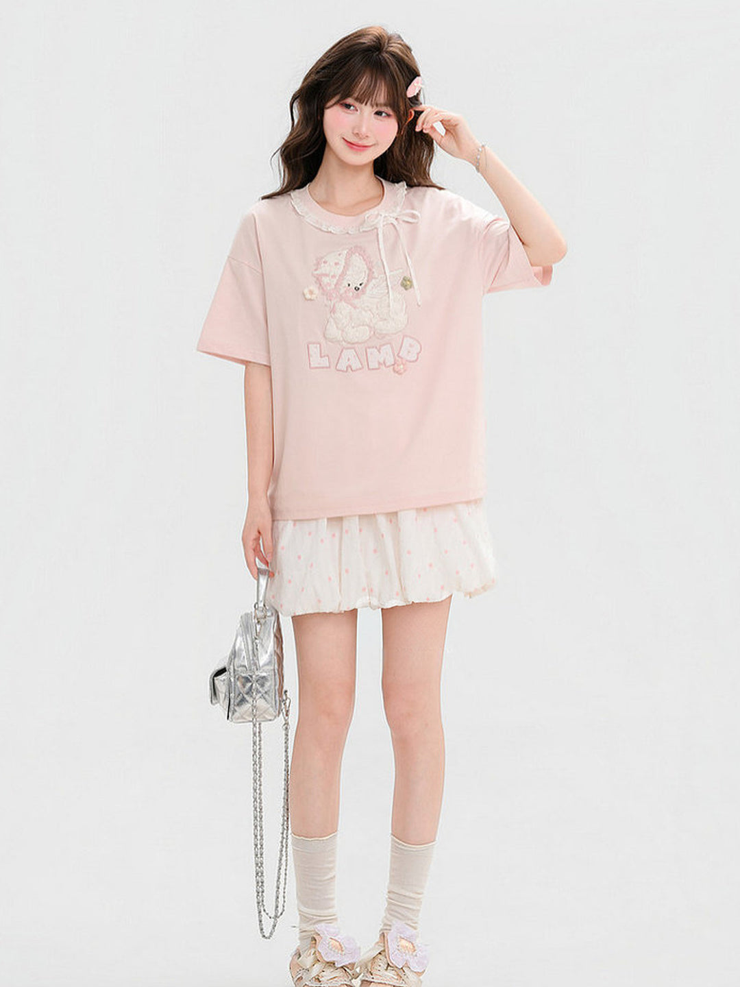 Pink Polka Dot Ruffle-Trim Mini Skirt
