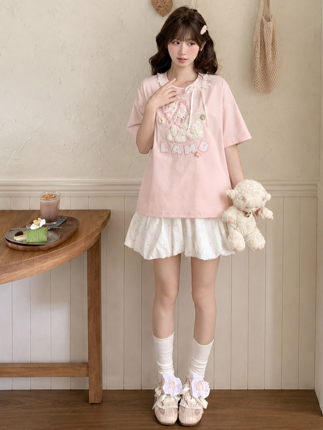 Pink Polka Dot Ruffle-Trim Mini Skirt