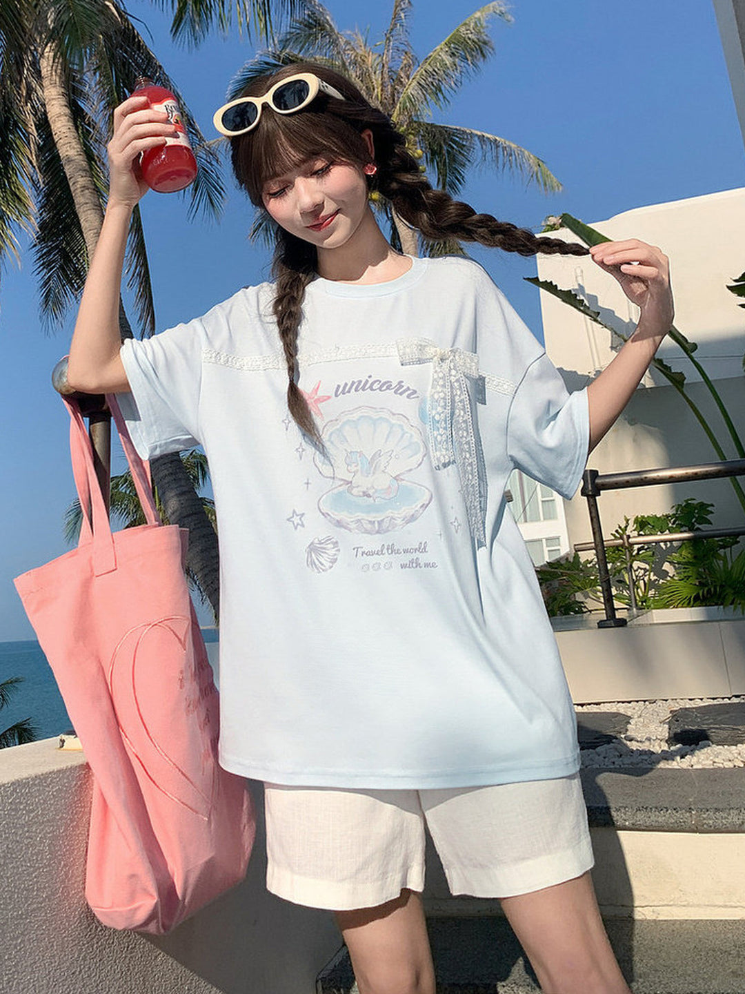 Lace Bow Unicorn Graphic T-Shirt
