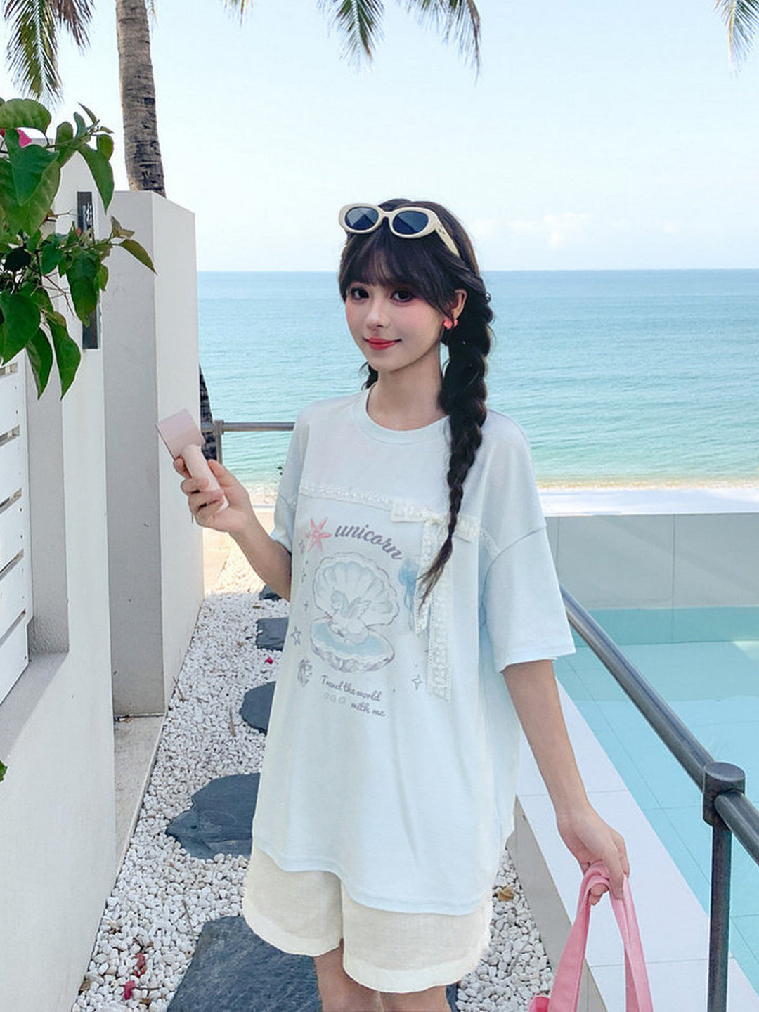 Lace Bow Unicorn Graphic T-Shirt