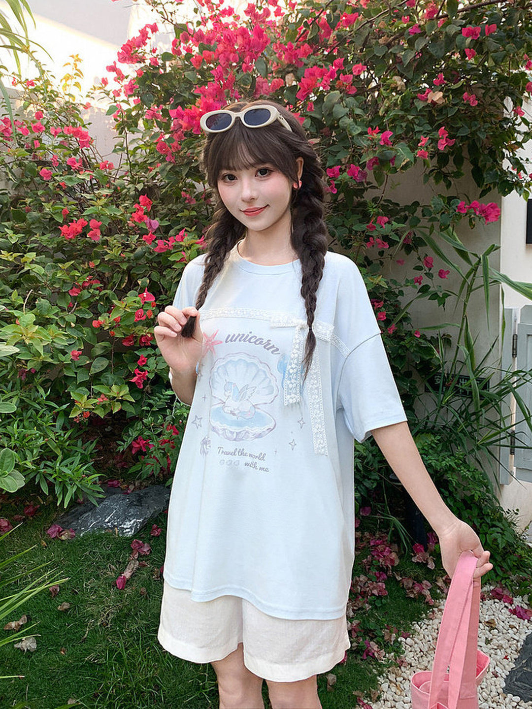 Lace Bow Unicorn Graphic T-Shirt