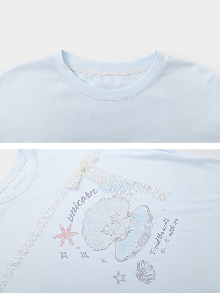 Lace Bow Unicorn Graphic T-Shirt