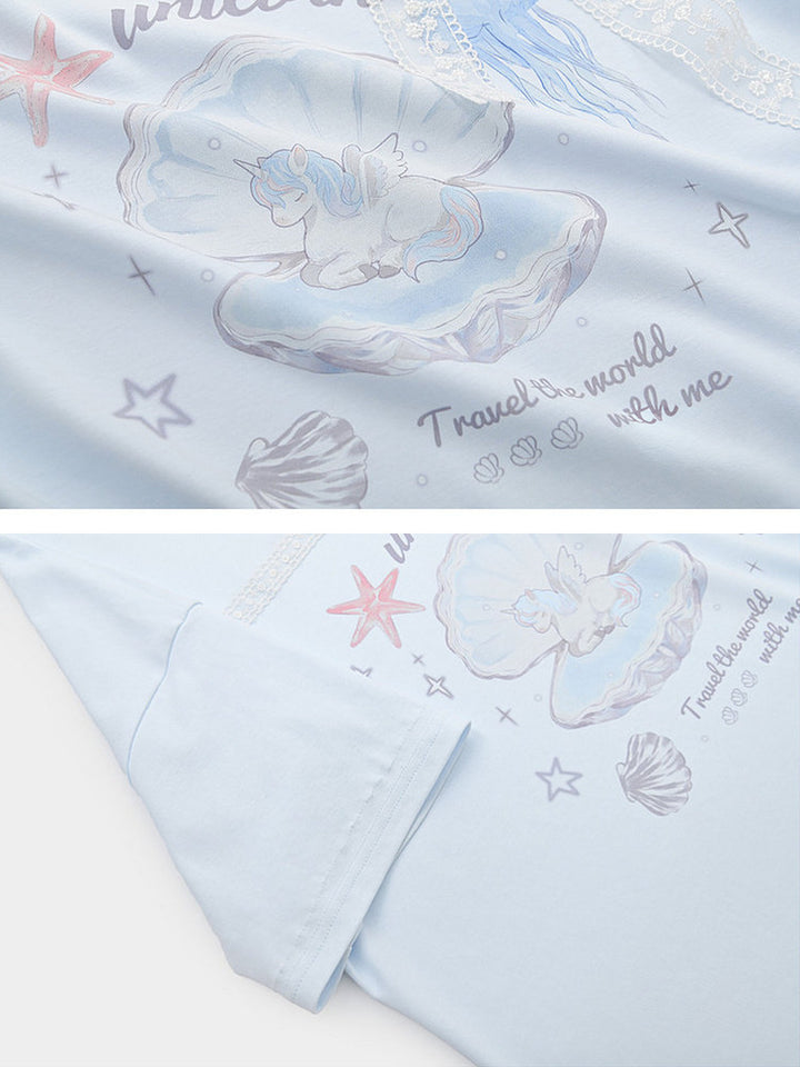 Lace Bow Unicorn Graphic T-Shirt