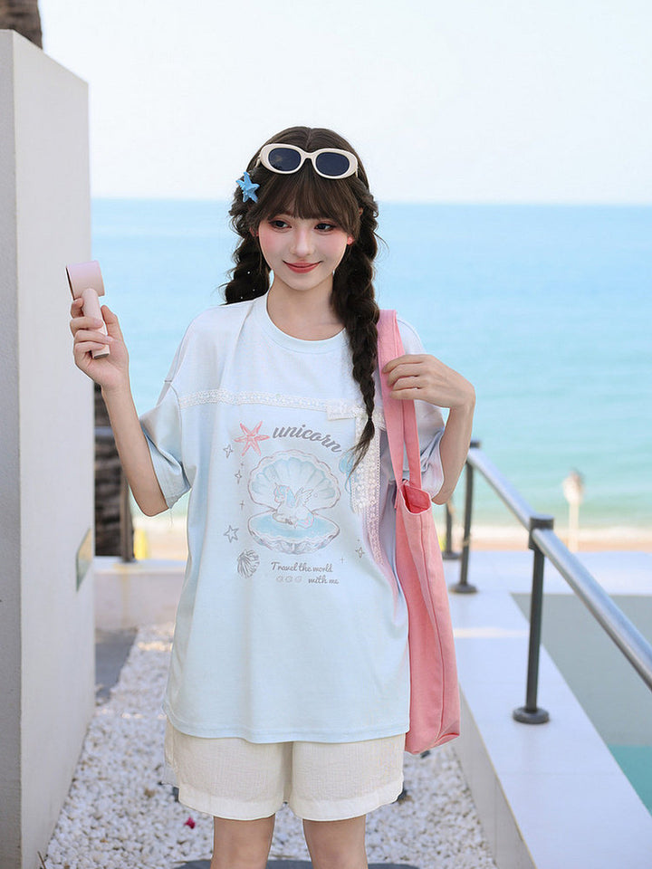 Lace Bow Unicorn Graphic T-Shirt