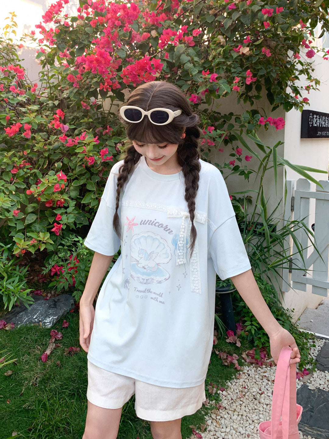 Lace Bow Unicorn Graphic T-Shirt
