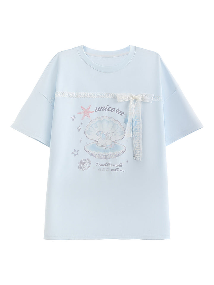 Lace Bow Unicorn Graphic T-Shirt