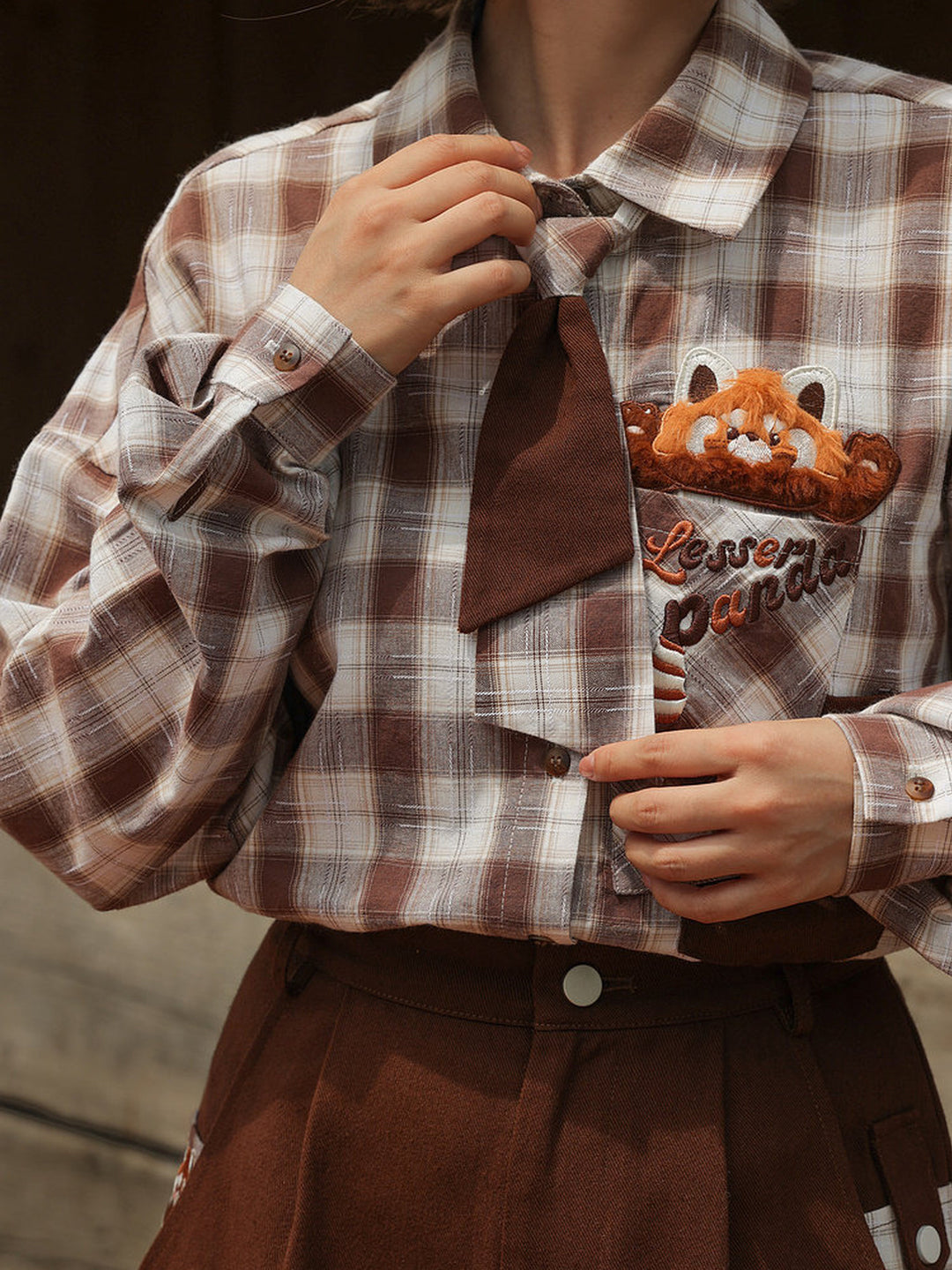 Preppy Red Panda Plaid Shirt