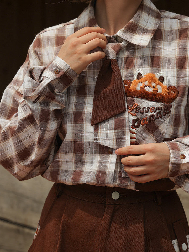 Preppy Red Panda Plaid Shirt