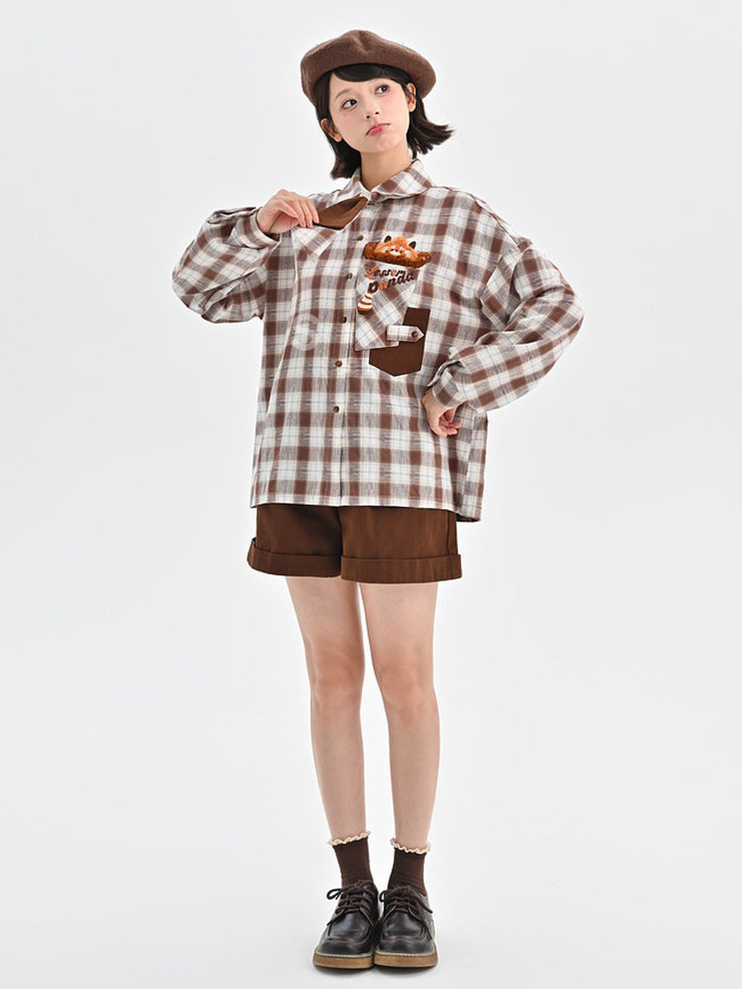 Preppy Red Panda Plaid Shirt