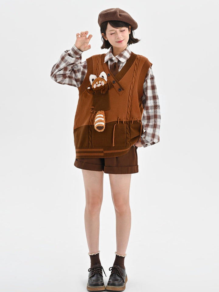 Preppy Red Panda Plaid Shirt