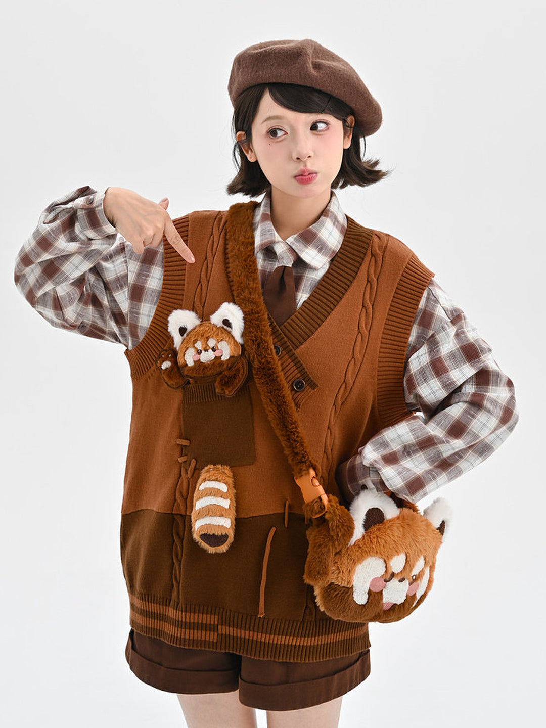 Preppy Red Panda Plaid Shirt