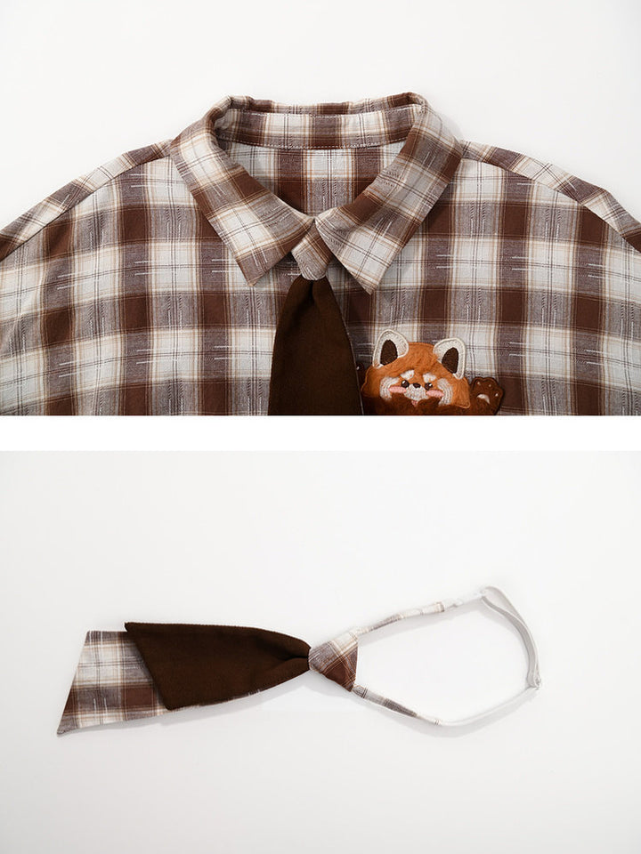 Preppy Red Panda Plaid Shirt
