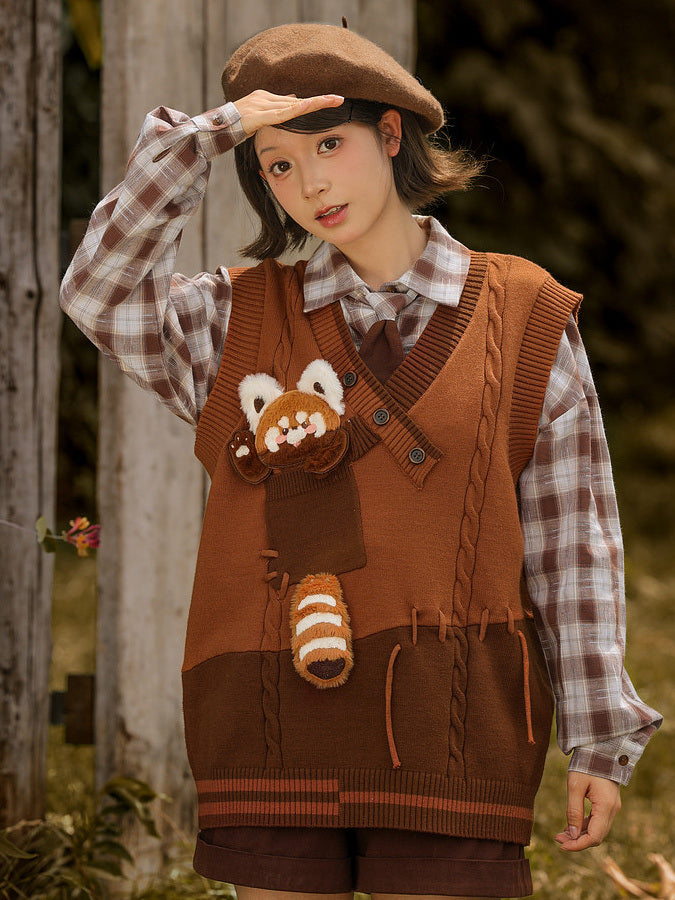 Preppy Red Panda Plaid Shirt