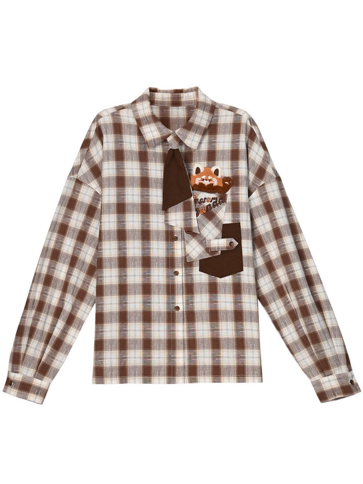 Preppy Red Panda Plaid Shirt