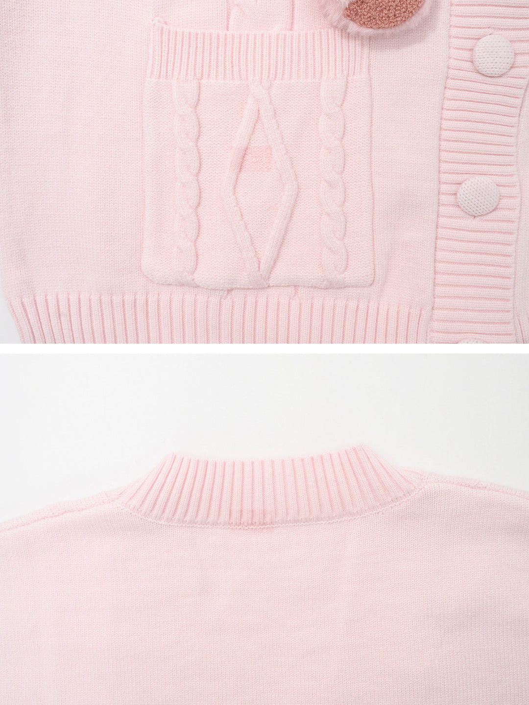 Pink Red Panda Appliqué Cardigan