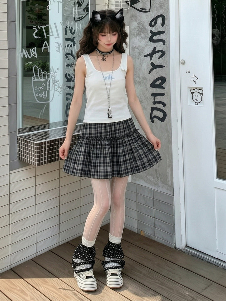 Preppy Plaid Ruffle-Trim Mini Skirt