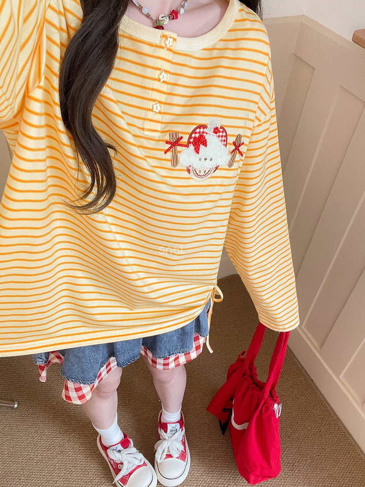 Striped Animal Appliqué Long Sleeve T-Shirt