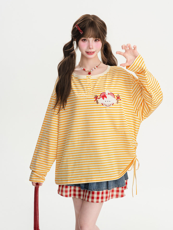 Striped Animal Appliqué Long Sleeve T-Shirt