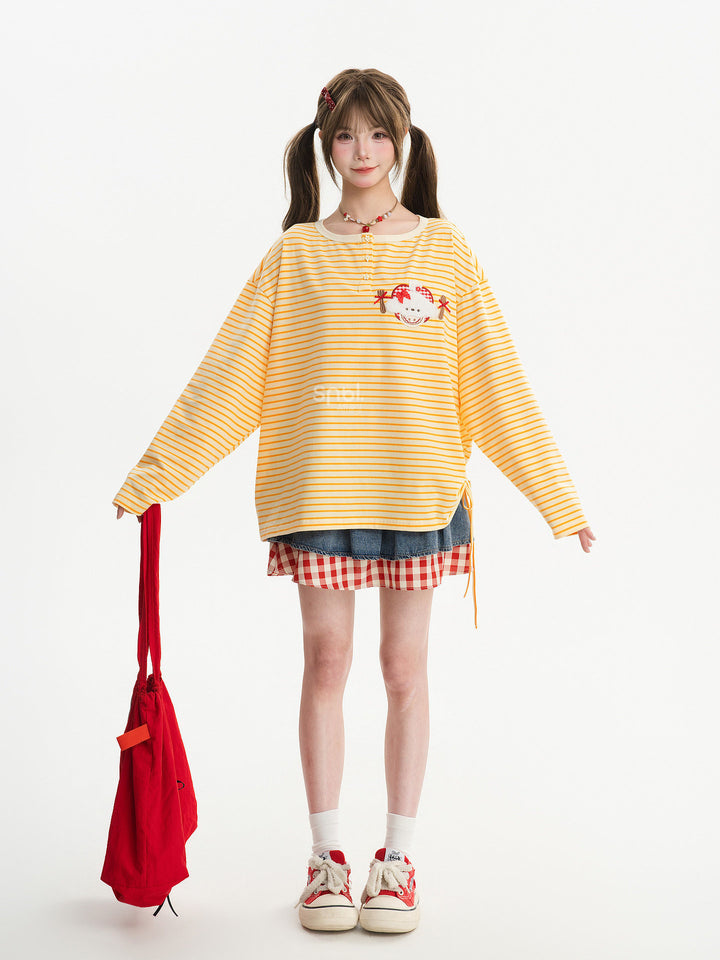 Striped Animal Appliqué Long Sleeve T-Shirt