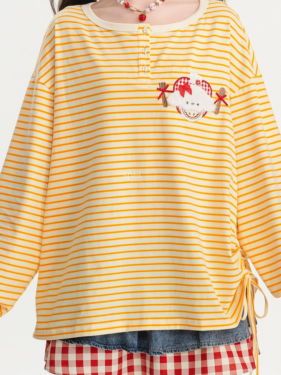 Striped Animal Appliqué Long Sleeve T-Shirt
