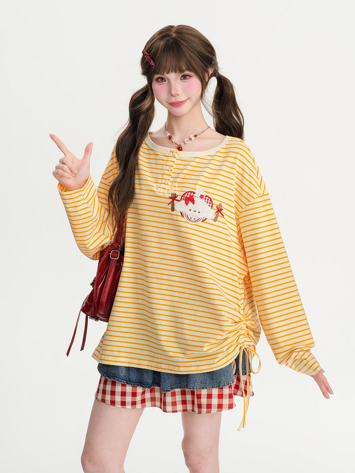 Striped Animal Appliqué Long Sleeve T-Shirt