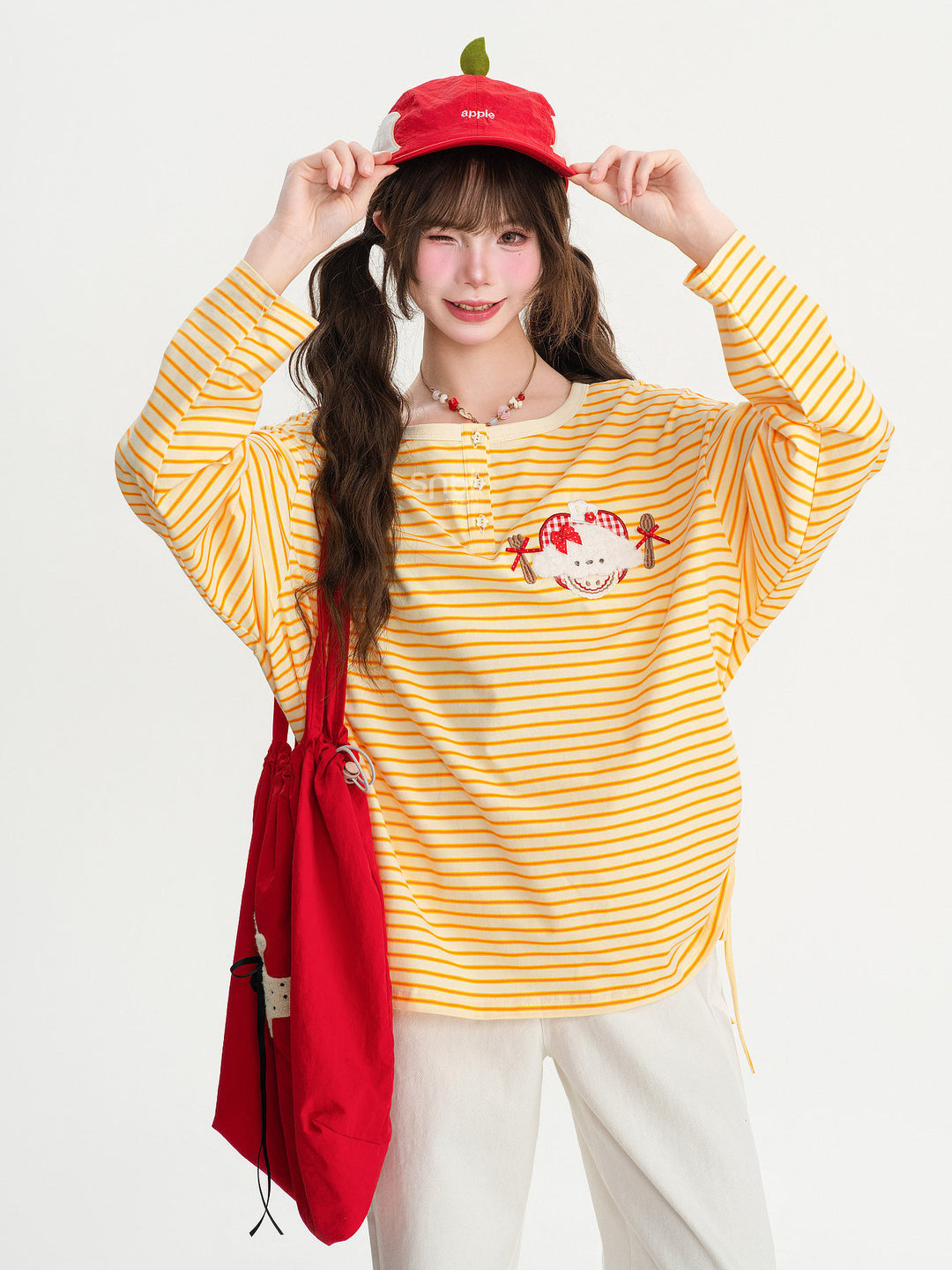 Striped Animal Appliqué Long Sleeve T-Shirt