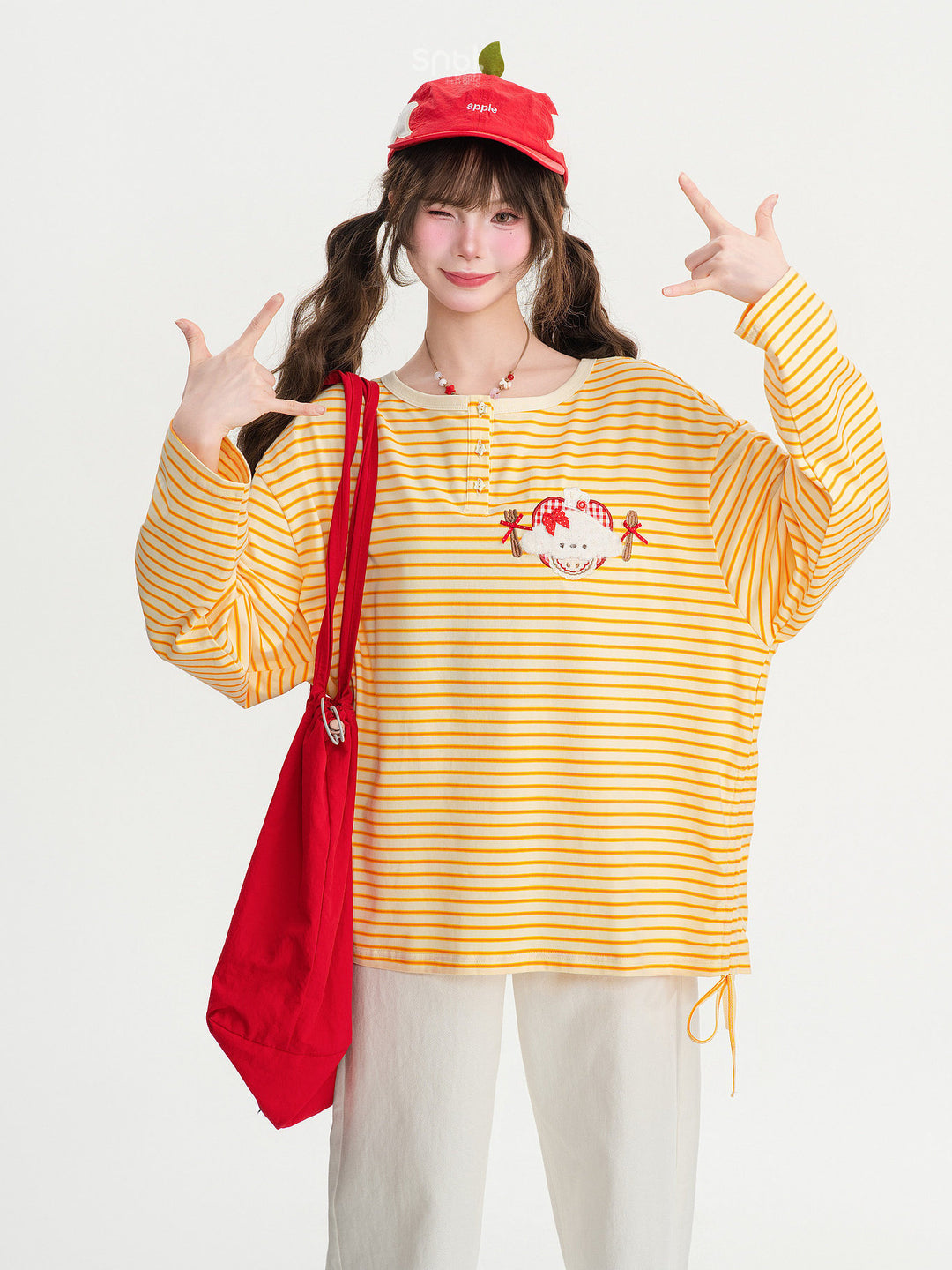 Striped Animal Appliqué Long Sleeve T-Shirt