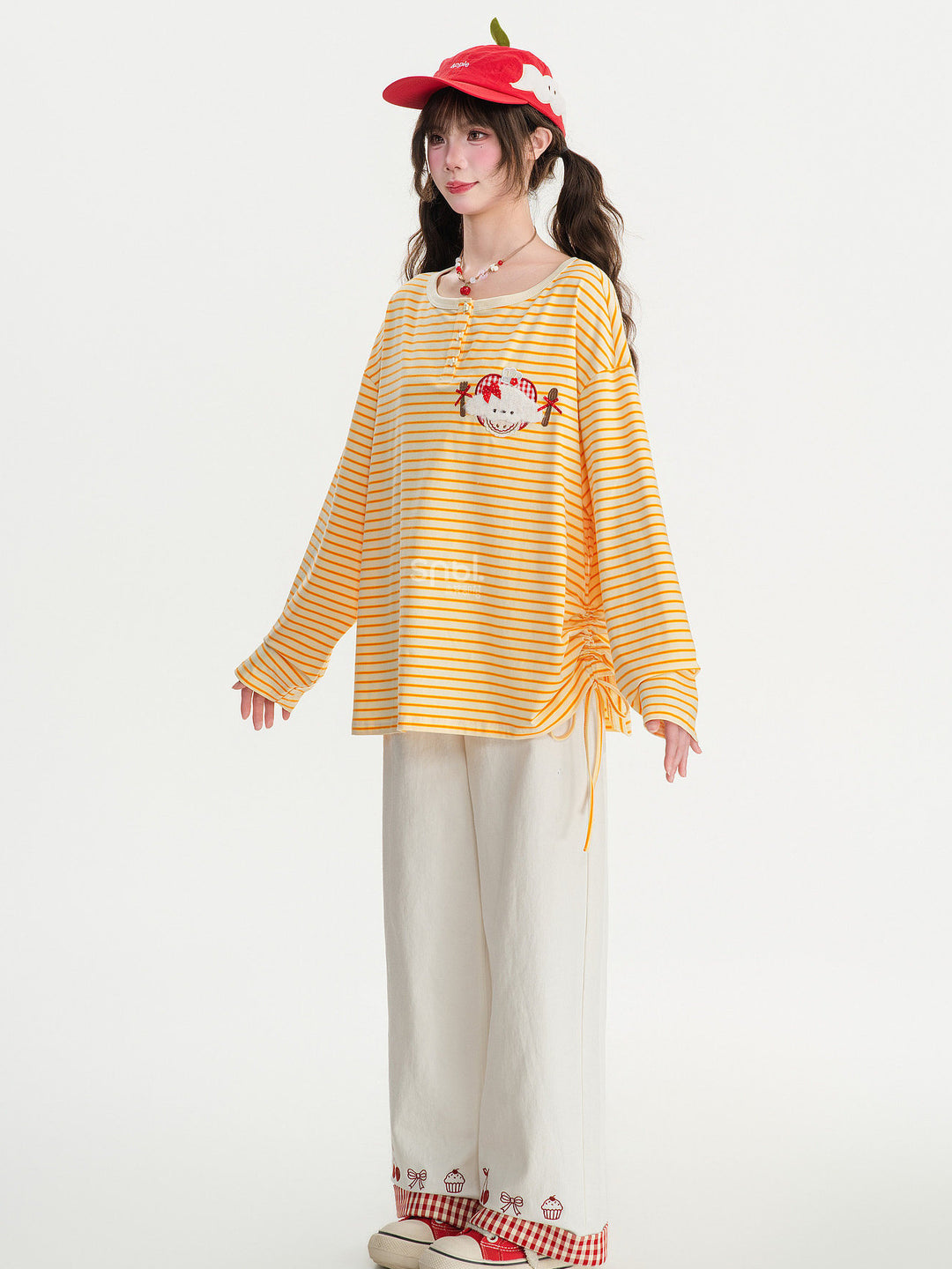 Striped Animal Appliqué Long Sleeve T-Shirt