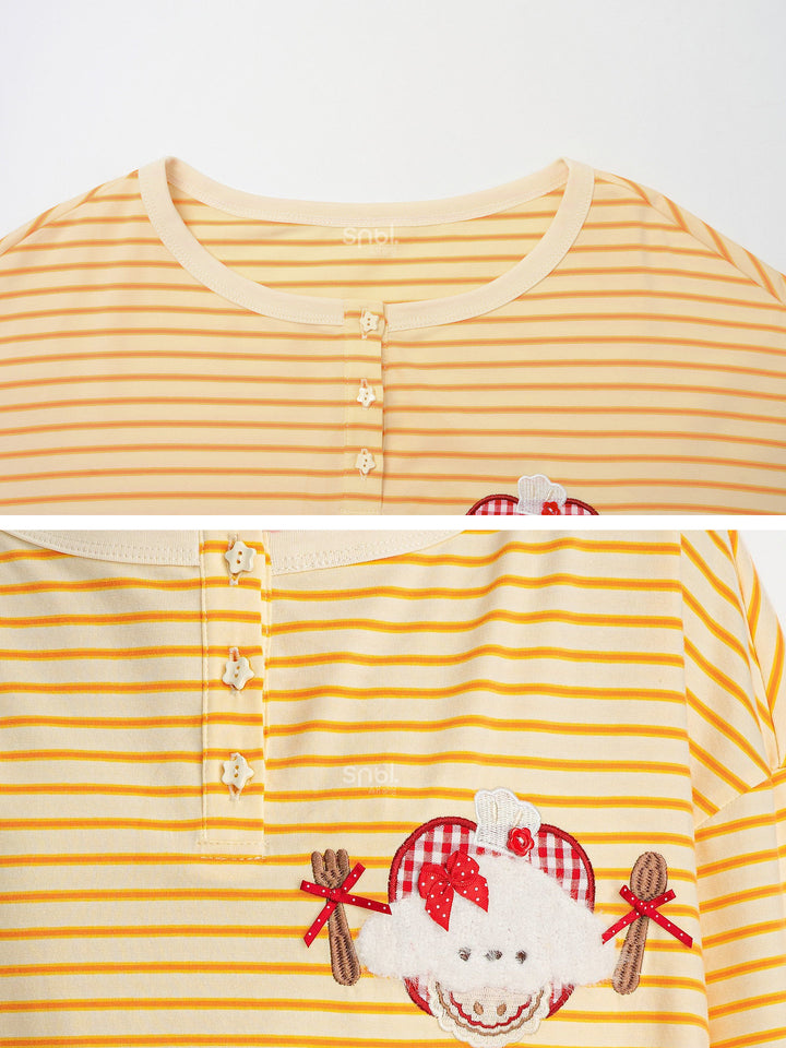 Striped Animal Appliqué Long Sleeve T-Shirt