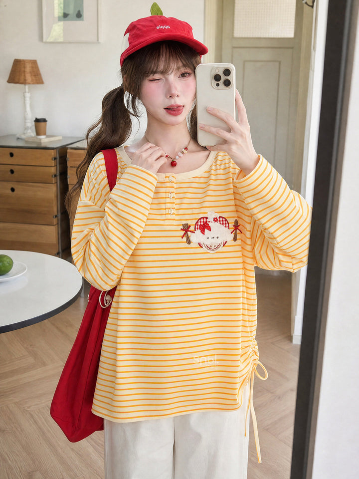 Striped Animal Appliqué Long Sleeve T-Shirt