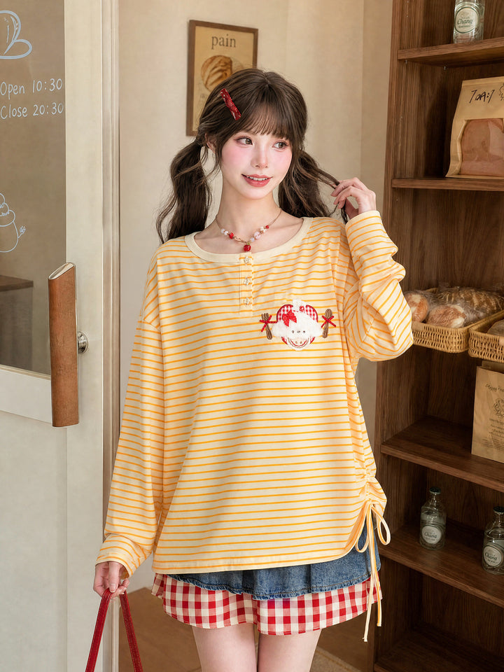 Striped Animal Appliqué Long Sleeve T-Shirt
