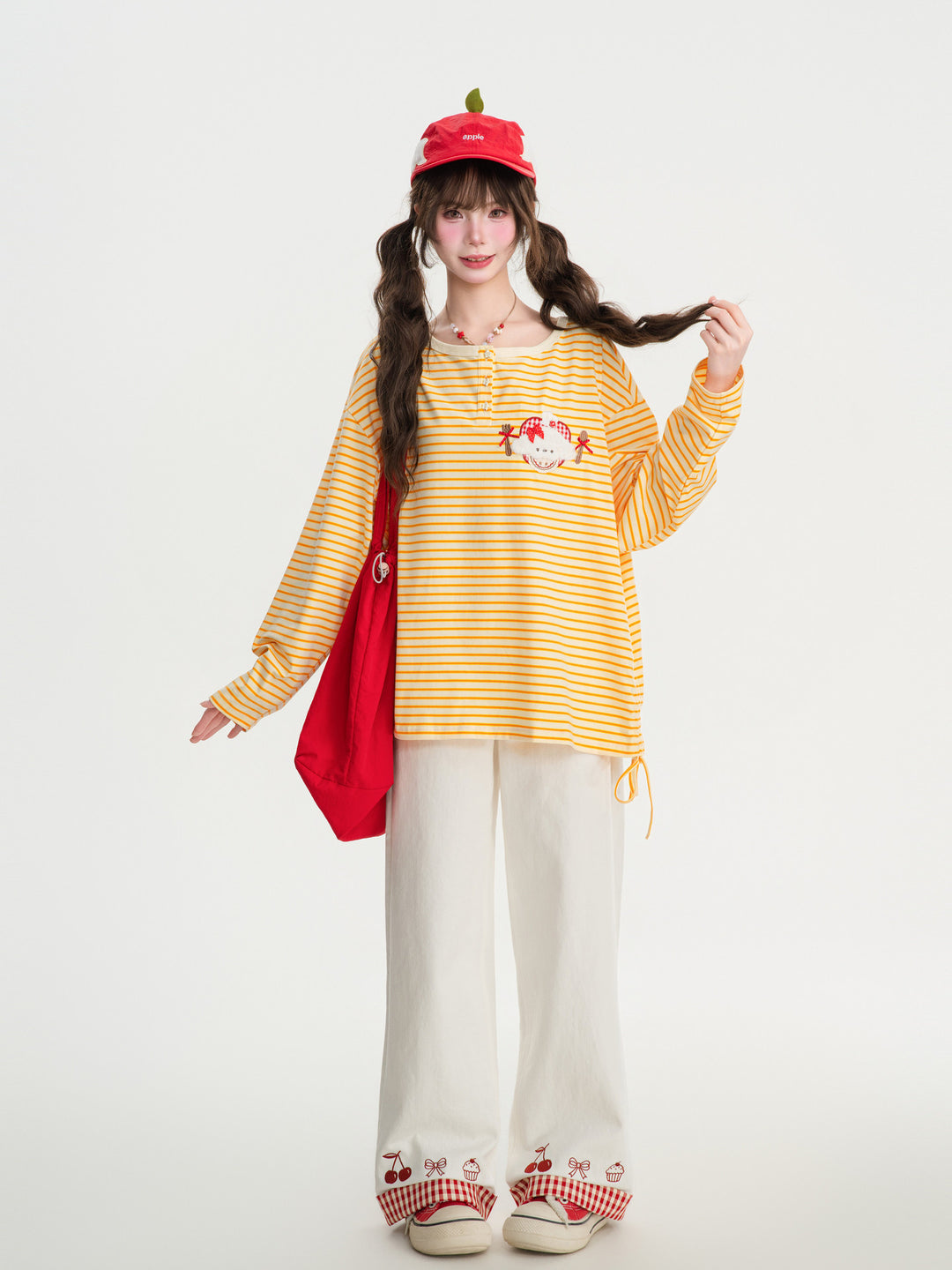 Striped Animal Appliqué Long Sleeve T-Shirt