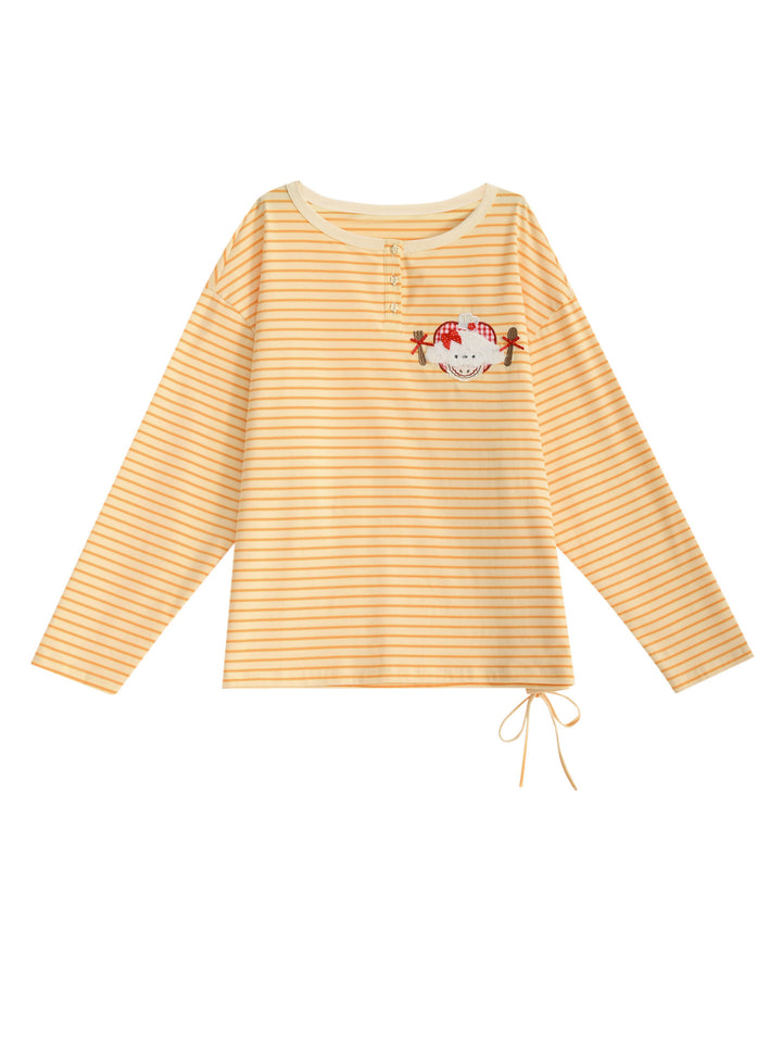 Striped Animal Appliqué Long Sleeve T-Shirt